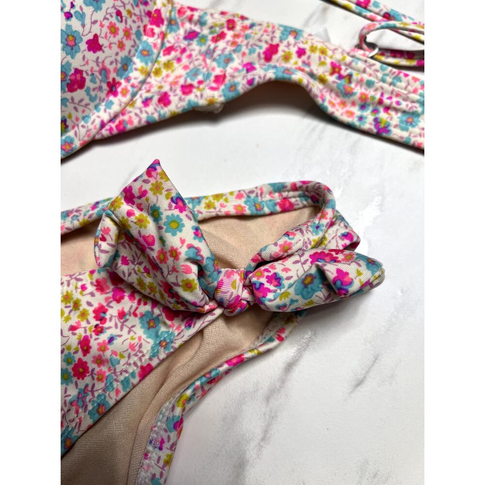Floral Bikini Bow Set Top S Bottom M Ditsy Floral Feminine Coquette Padded Top - Picture 3 of 7